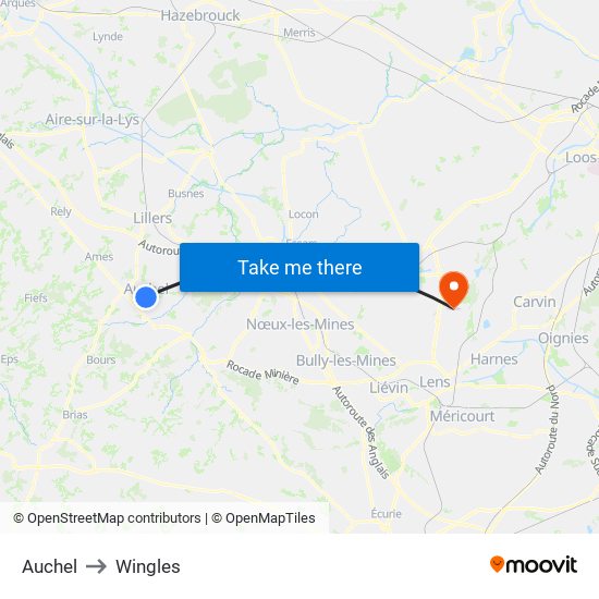 Auchel to Wingles map