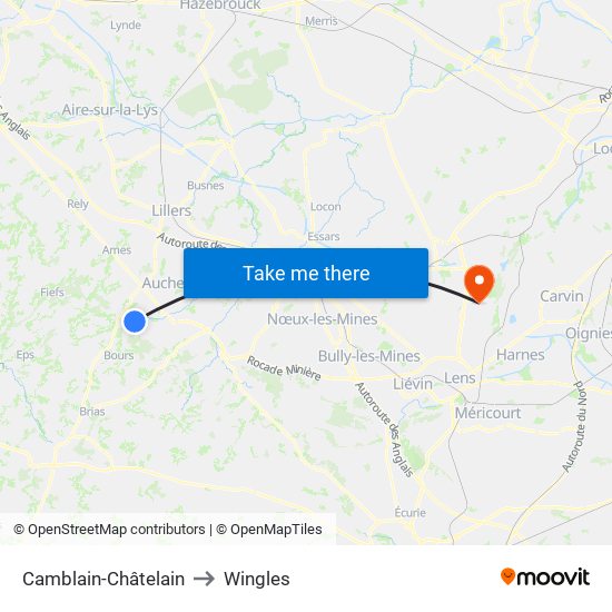 Camblain-Châtelain to Wingles map