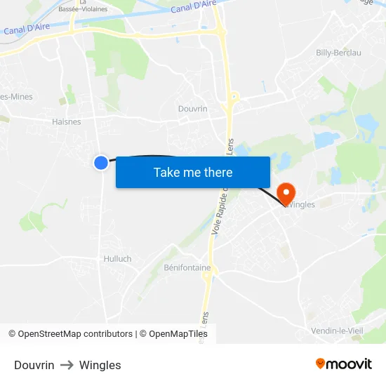 Douvrin to Wingles map