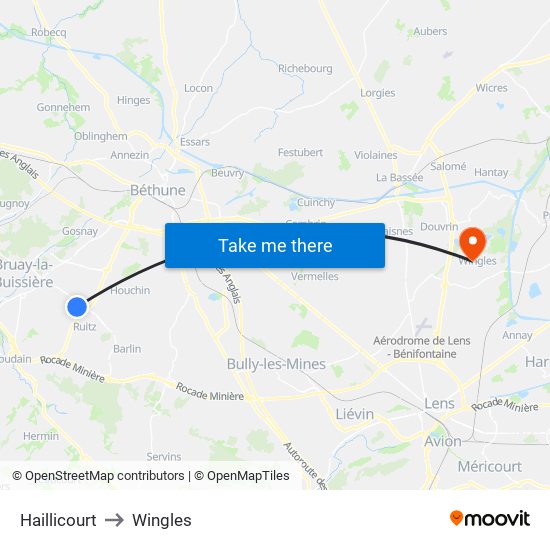 Haillicourt to Wingles map