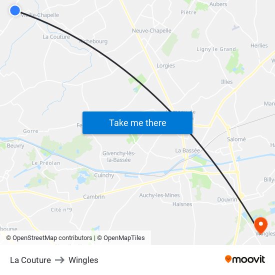 La Couture to Wingles map
