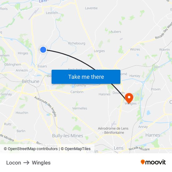 Locon to Wingles map