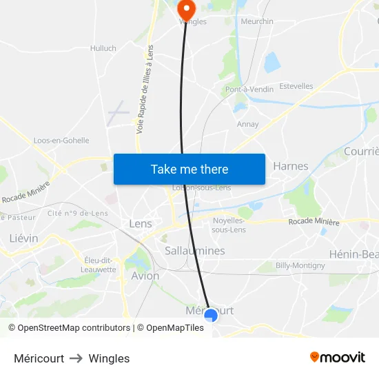 Méricourt to Wingles map