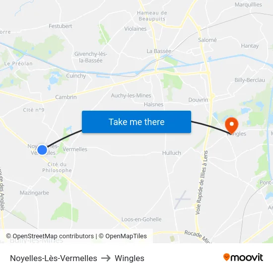 Noyelles-Lès-Vermelles to Wingles map