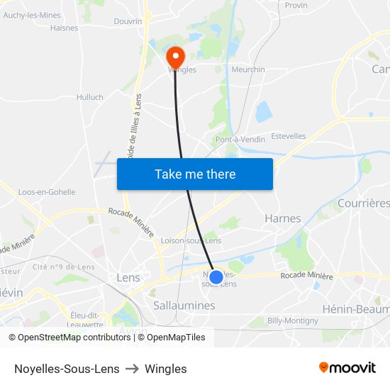 Noyelles-Sous-Lens to Wingles map