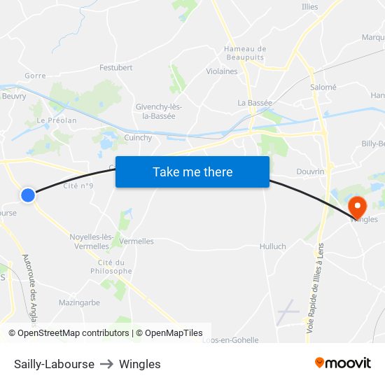 Sailly-Labourse to Wingles map