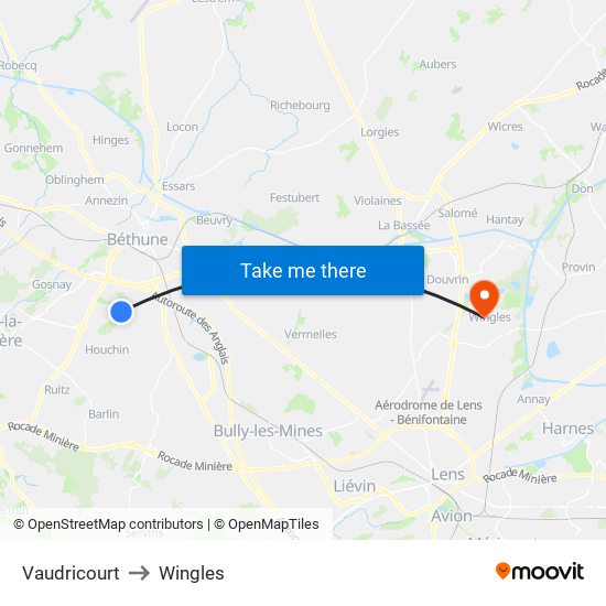 Vaudricourt to Wingles map