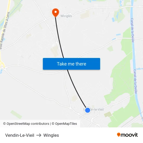 Vendin-Le-Vieil to Wingles map