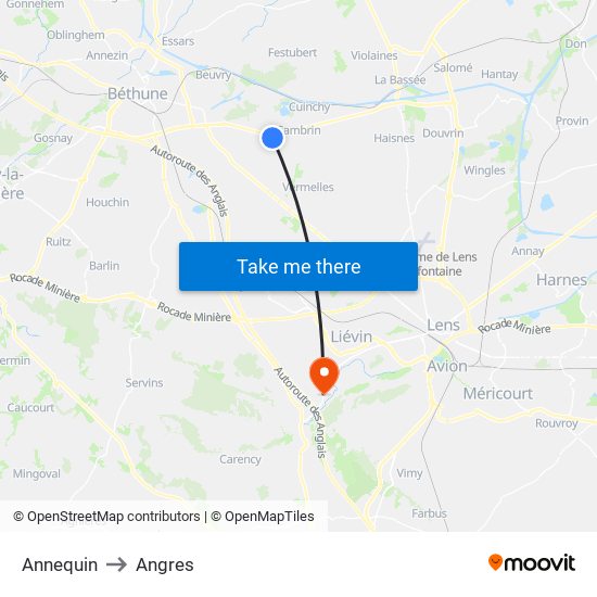 Annequin to Angres map