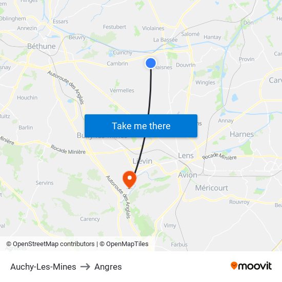 Auchy-Les-Mines to Angres map