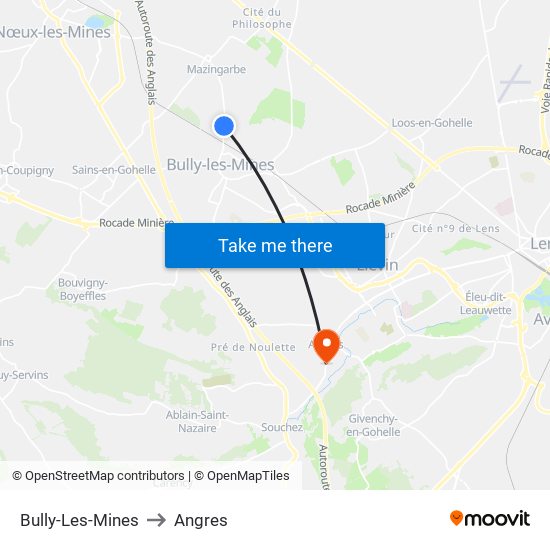 Bully-Les-Mines to Angres map