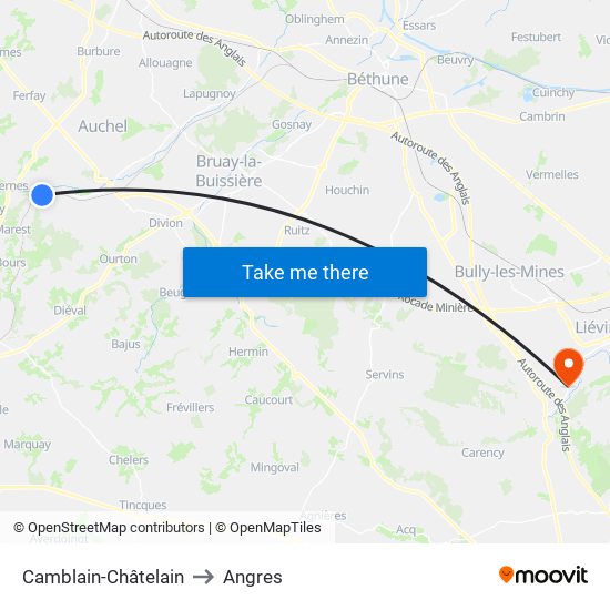 Camblain-Châtelain to Angres map