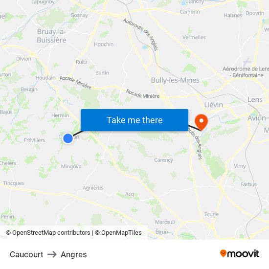 Caucourt to Angres map