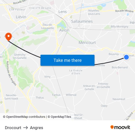 Drocourt to Angres map
