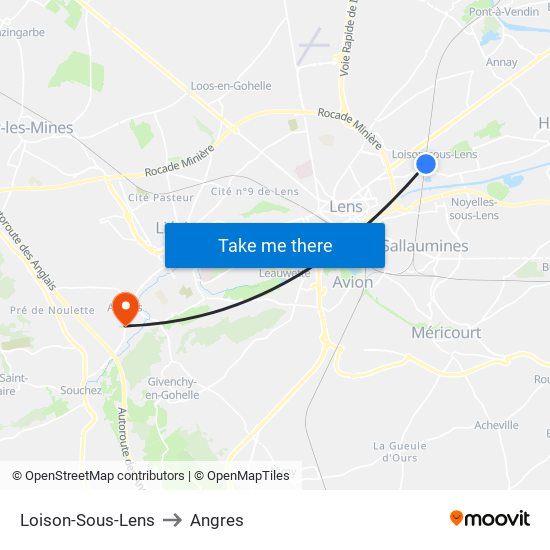Loison-Sous-Lens to Angres map