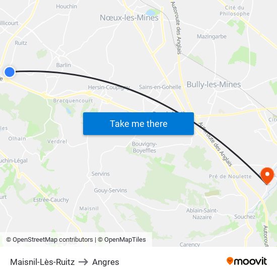 Maisnil-Lès-Ruitz to Angres map