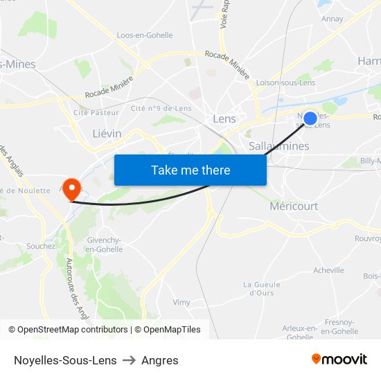 Noyelles-Sous-Lens to Angres map