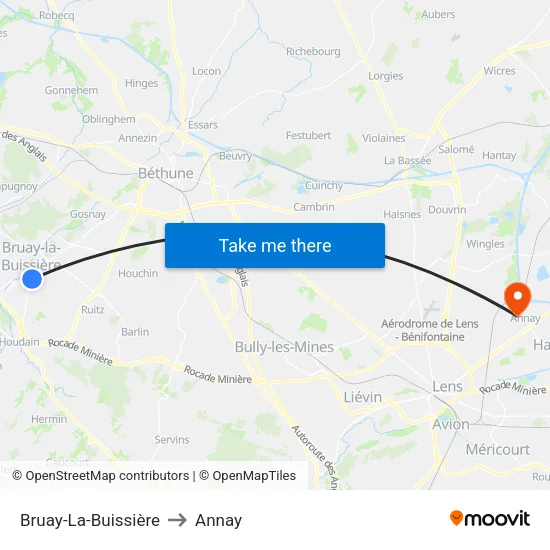 Bruay-La-Buissière to Annay map