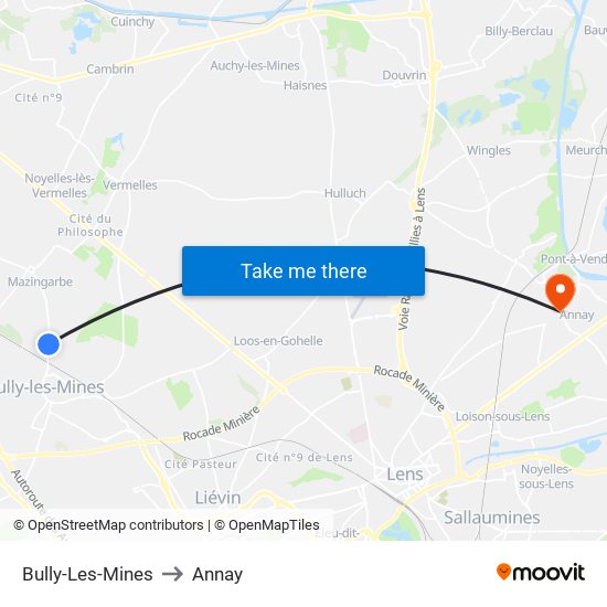 Bully-Les-Mines to Annay map