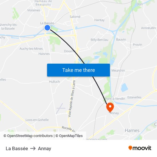 La Bassée to Annay map