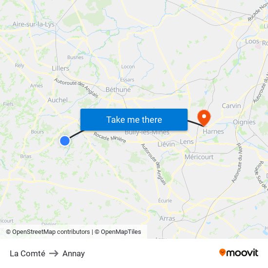 La Comté to Annay map