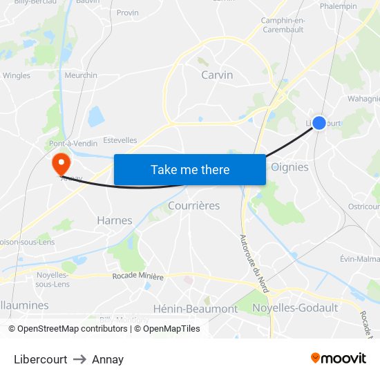 Libercourt to Annay map