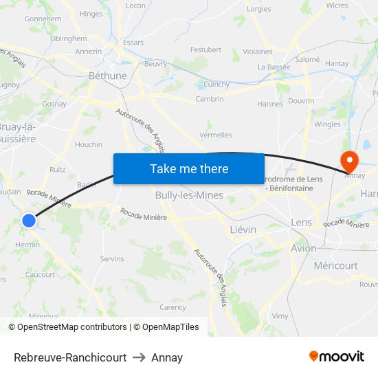 Rebreuve-Ranchicourt to Annay map