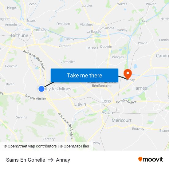 Sains-En-Gohelle to Annay map