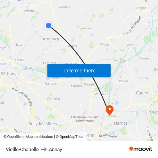 Vieille-Chapelle to Annay map