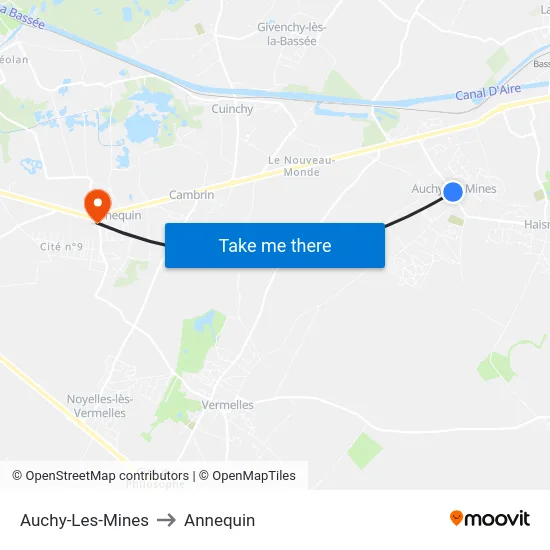 Auchy-Les-Mines to Annequin map