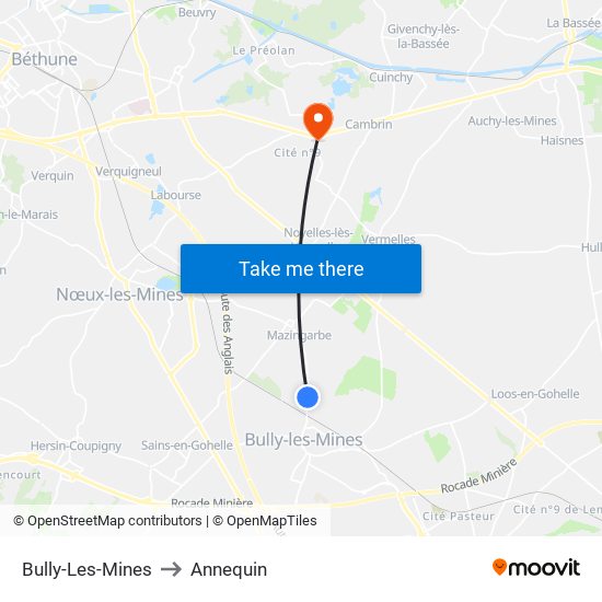 Bully-Les-Mines to Annequin map