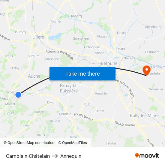 Camblain-Châtelain to Annequin map