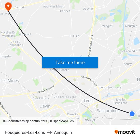 Fouquières-Lès-Lens to Annequin map