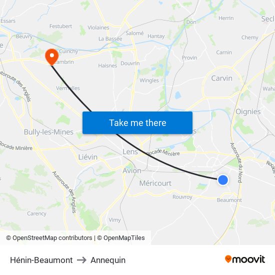 Hénin-Beaumont to Annequin map