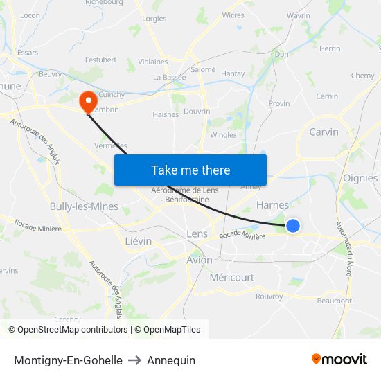 Montigny-En-Gohelle to Annequin map