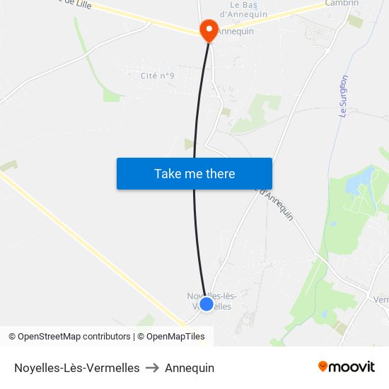 Noyelles-Lès-Vermelles to Annequin map