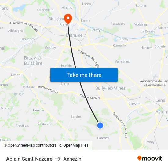 Ablain-Saint-Nazaire to Annezin map