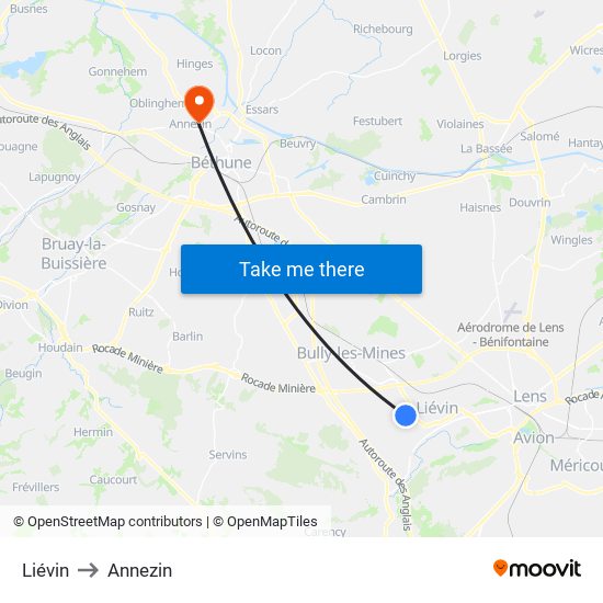 Liévin to Annezin map