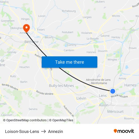 Loison-Sous-Lens to Annezin map