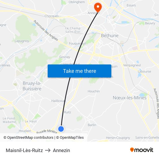 Maisnil-Lès-Ruitz to Annezin map