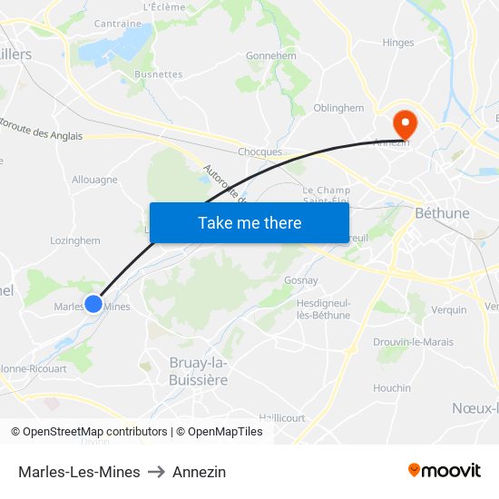 Marles-Les-Mines to Annezin map