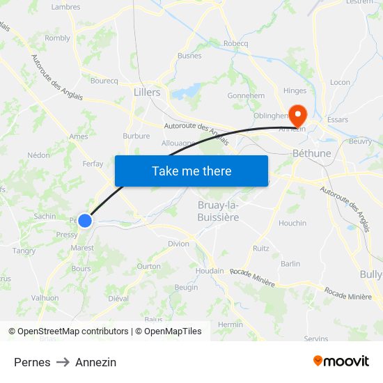 Pernes to Annezin map