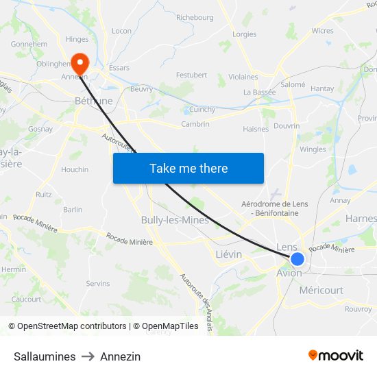 Sallaumines to Annezin map