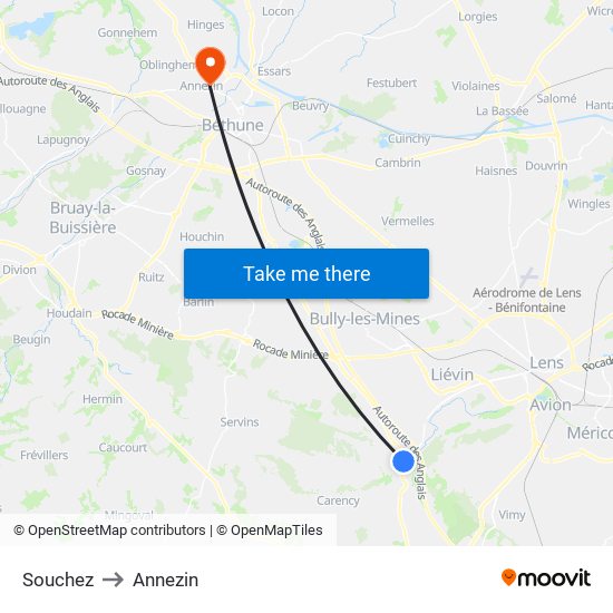 Souchez to Annezin map