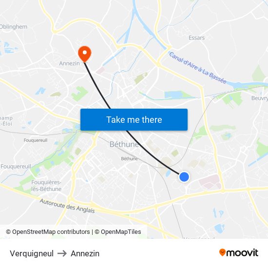 Verquigneul to Annezin map