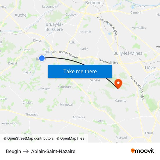 Beugin to Ablain-Saint-Nazaire map
