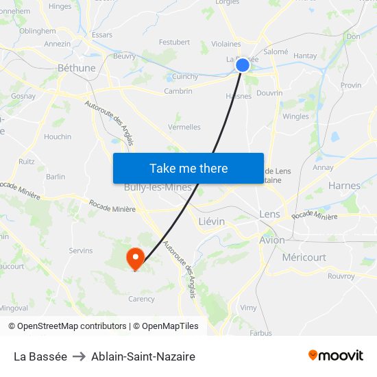 La Bassée to Ablain-Saint-Nazaire map