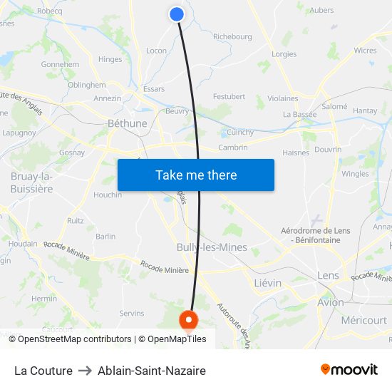 La Couture to Ablain-Saint-Nazaire map