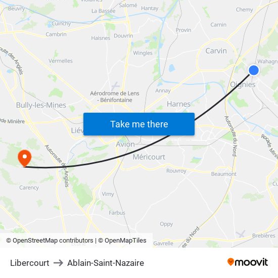 Libercourt to Ablain-Saint-Nazaire map