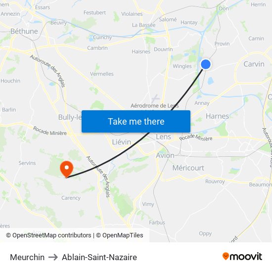Meurchin to Ablain-Saint-Nazaire map